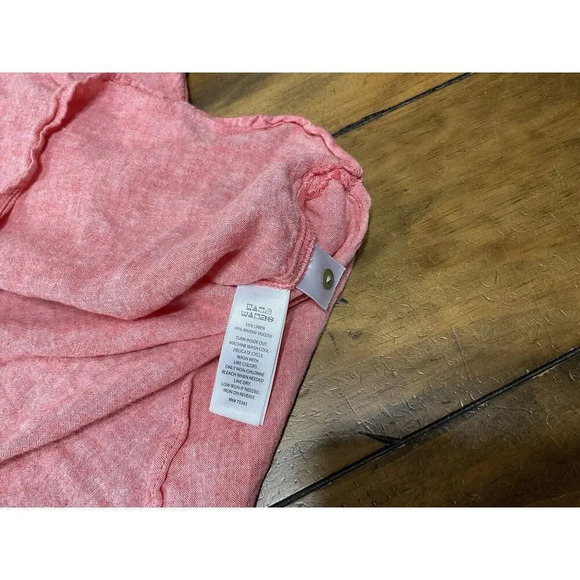 Tahari Blouse Women 1X Pink Linen Blend Short Sleeve V-Neck Top - Picture 8 of 9